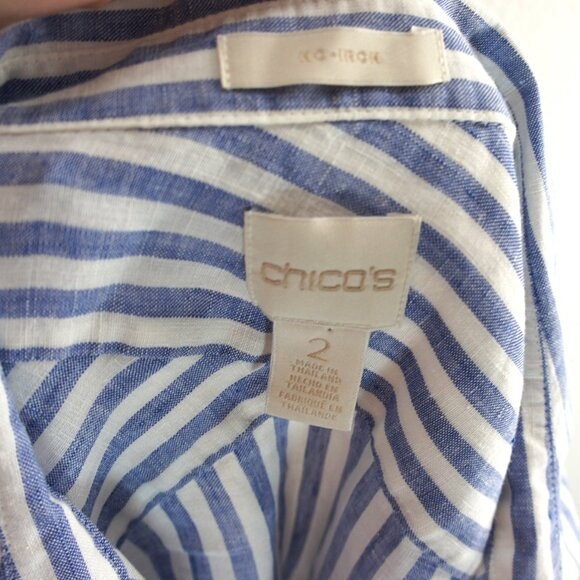 Chicos stripe no iron linen blouse shirt size 2 - Picture 3 of 5
